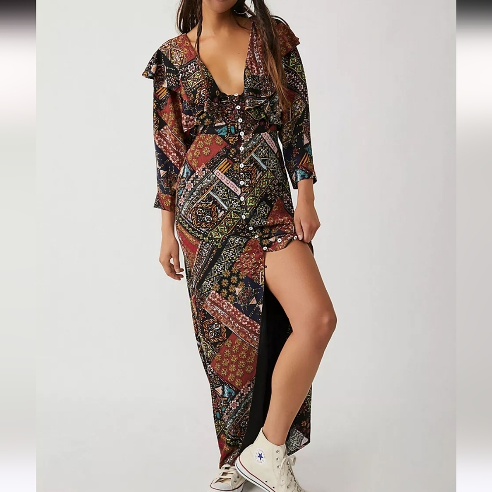 Free People Lennon Button Front Boho Maxi Dress Size: XS